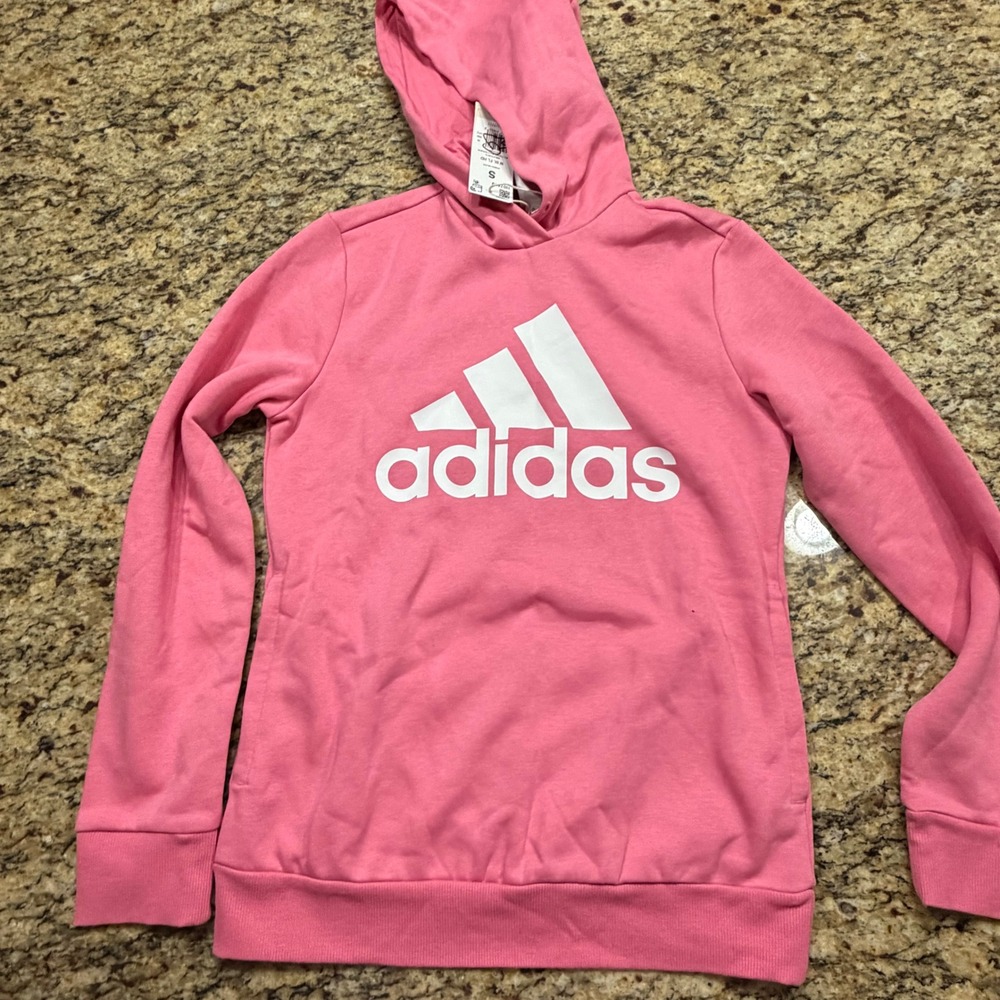 Adidas Kids Pink Pullover Hoodie Sweatshirt White Logo Size Small S ws